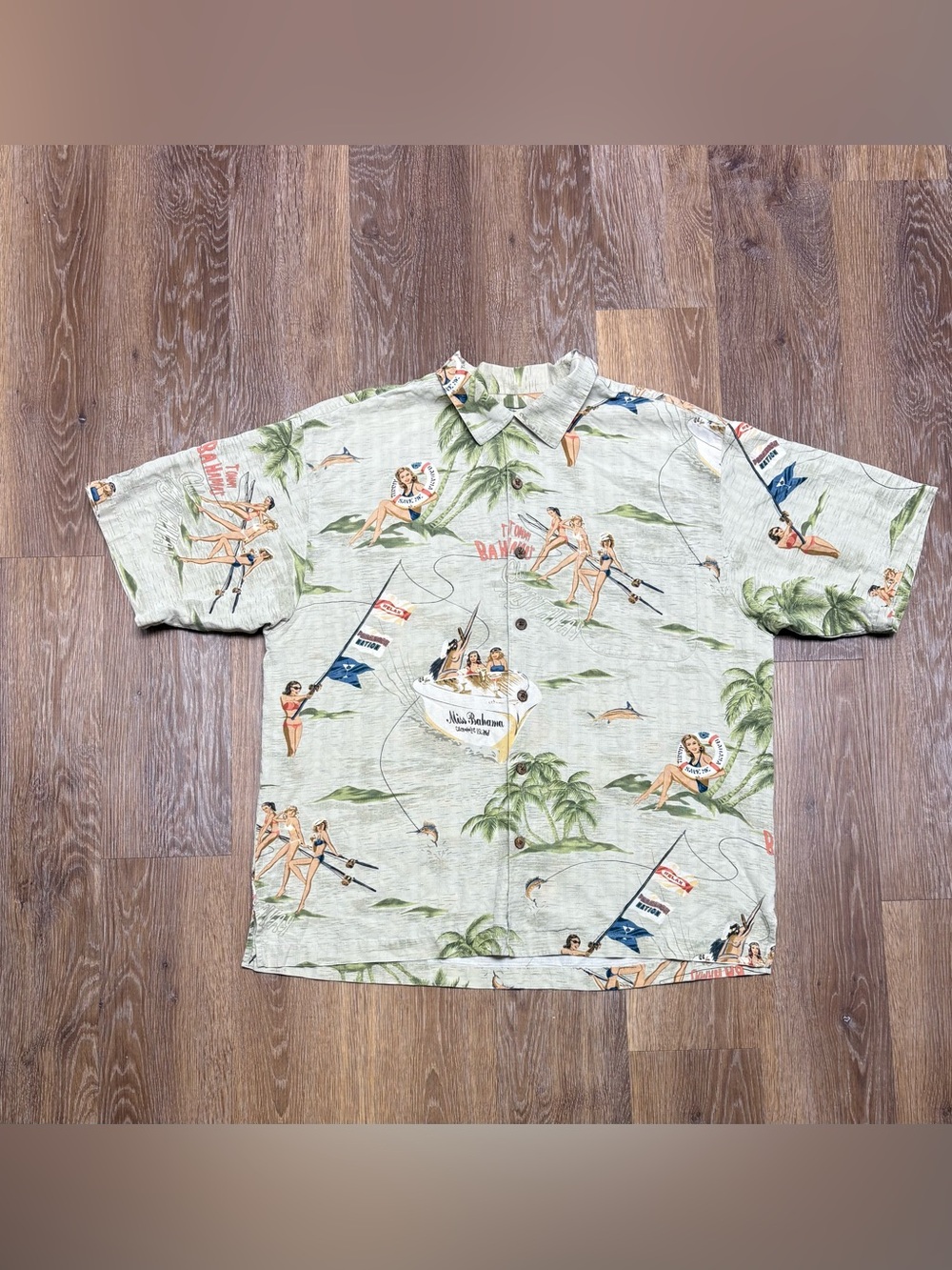 Tommy Bahama Light Sage Tropical Print Camp Shirt with Multicolor Accents